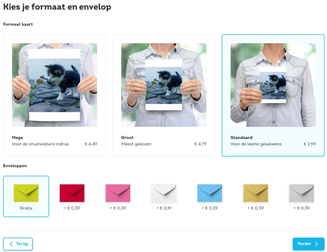 Formaat en envelop kiezen